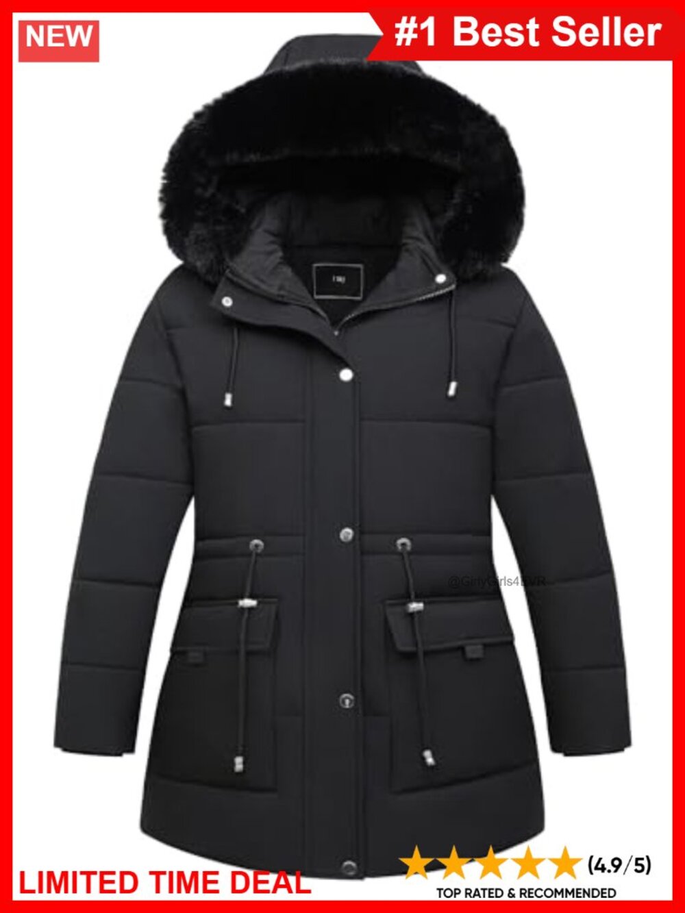 Women's Plus Size Down Parka Waterproof Detachable Faux Fur Hood Winter Coat
